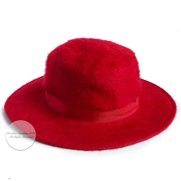 Vintage Merrie Mac Hat Red Felted Fur Wide Brim Merri Soie Rich\'s Atlanta main image 6